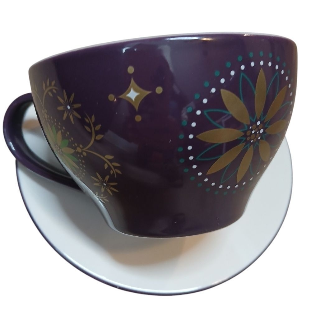Starbucks Holiday Collection Purple Gold Star Mug Cup Saucer Set 2006 12 Oz.